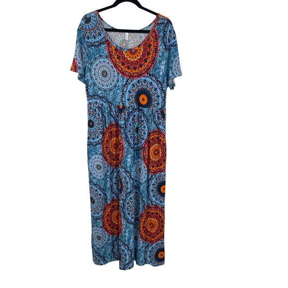DB Moon Blue Orange Medallion Print Plus Size Midi Dress Womens 2XL - Picture 1 of 5